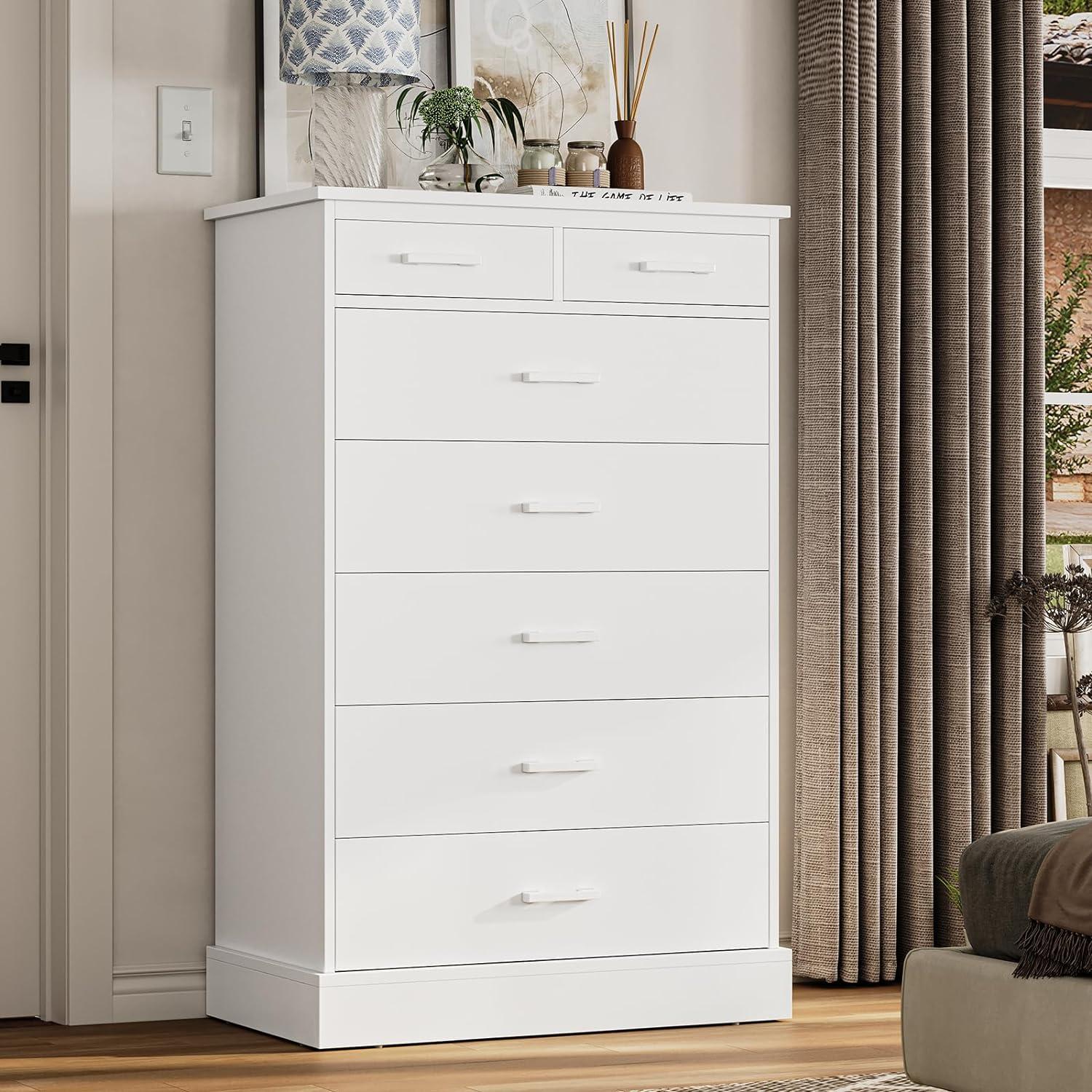 White Tall 7-Drawer Wood Storage Dresser