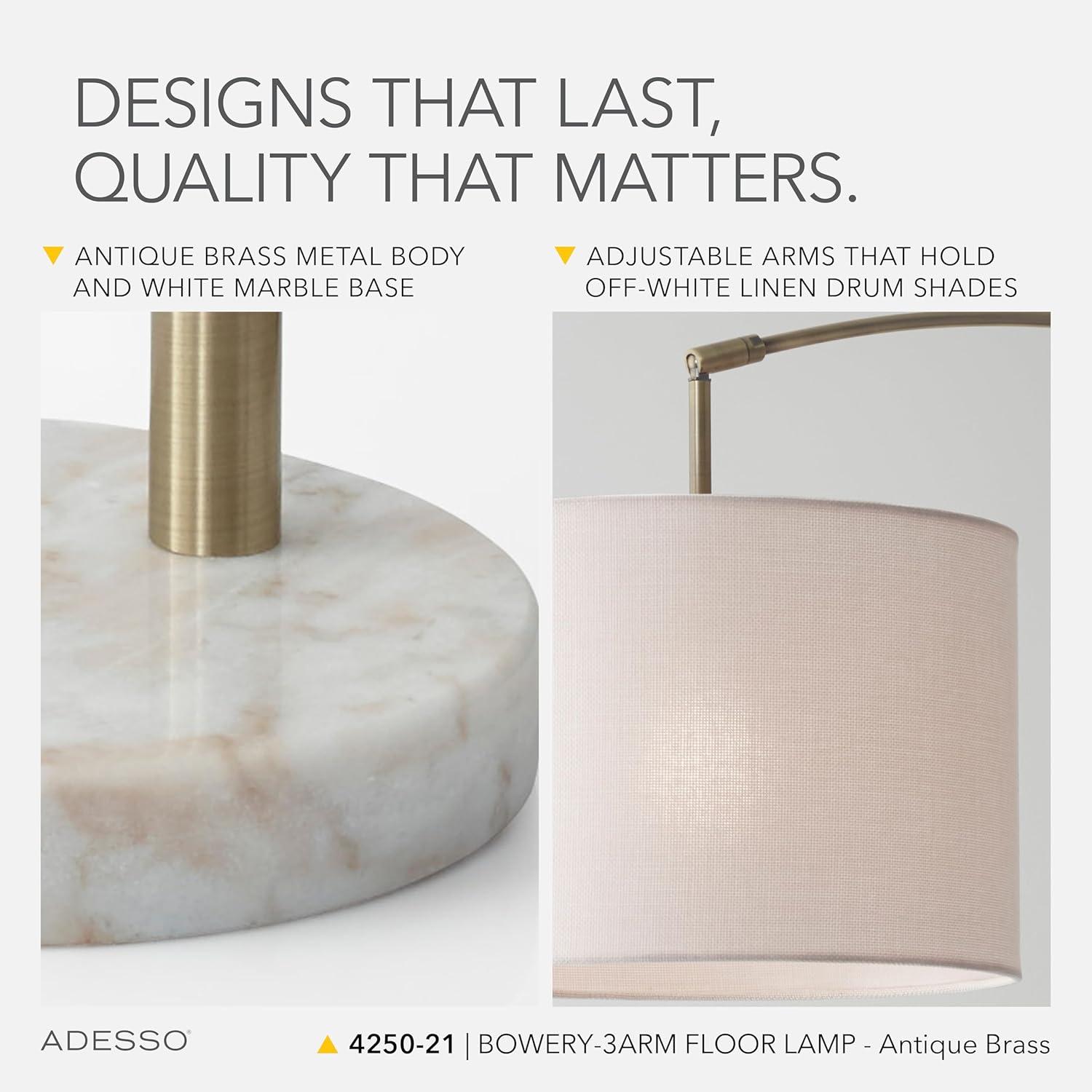 74" 3 Arm Bowery Arc Lamp Antique Brass - Adesso