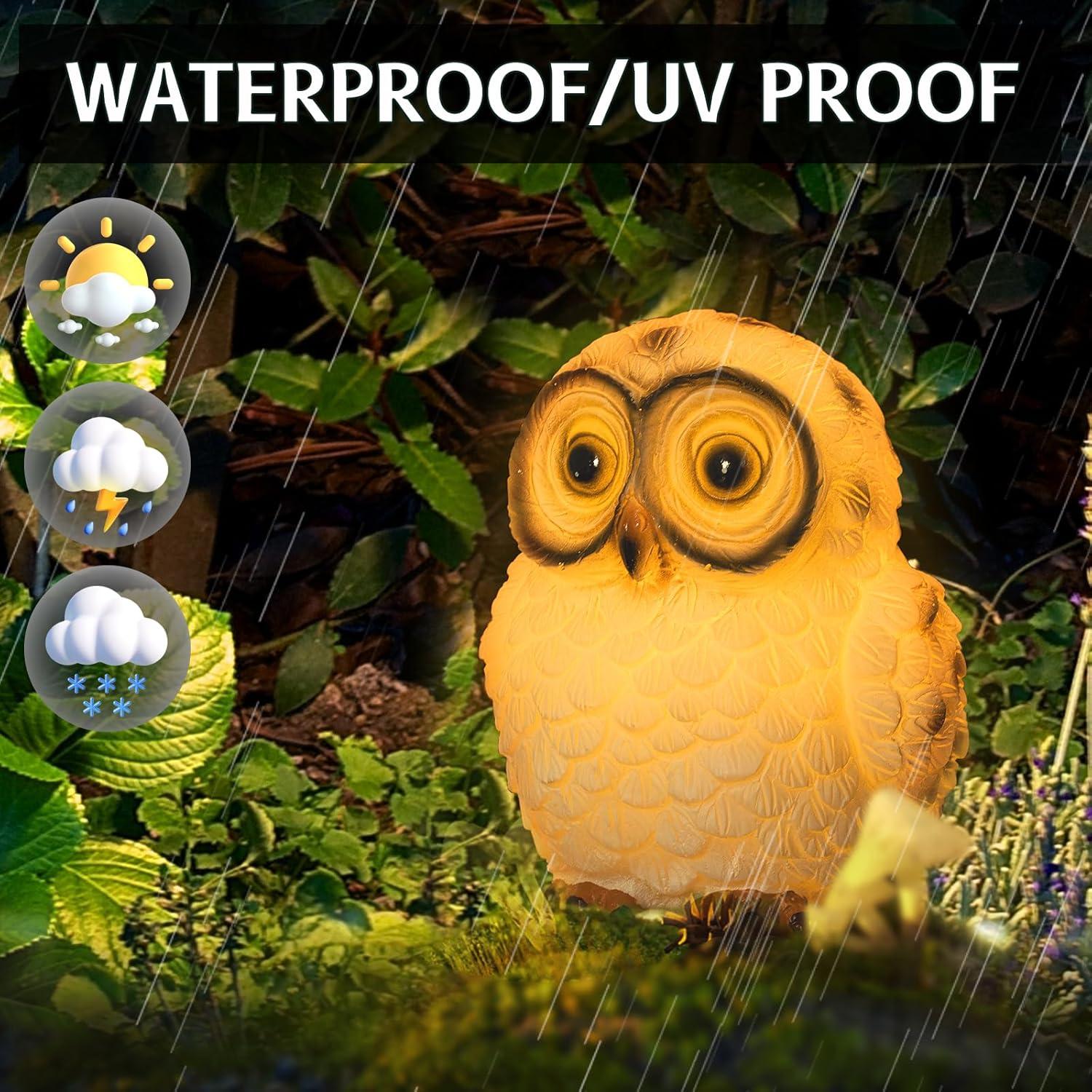 Solar Resin Owl Figurine with LED Lights for Outdoor Decor