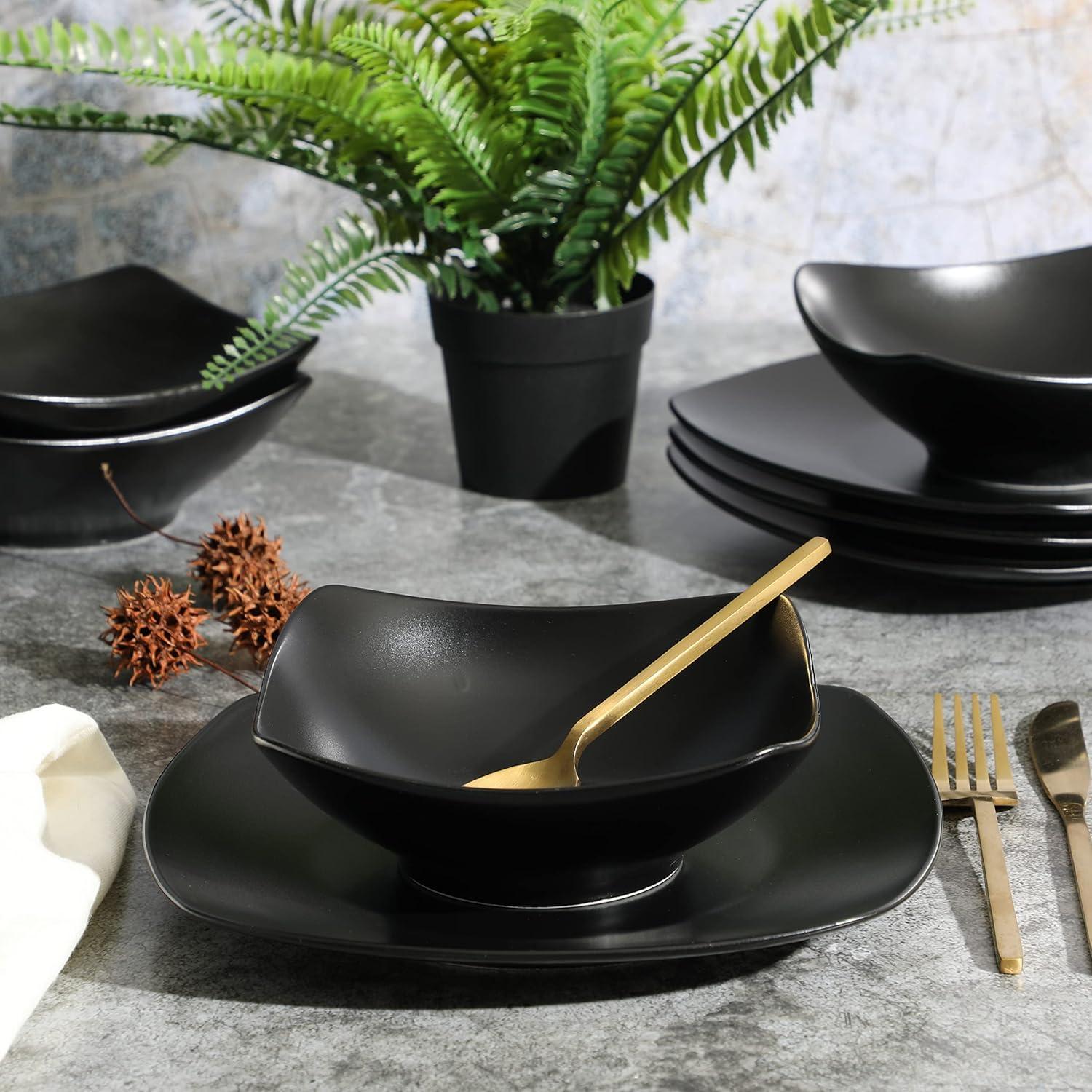 Gibson Home Zen Buffet Matte Porcelain 8 Piece Dinnerware Set - Black