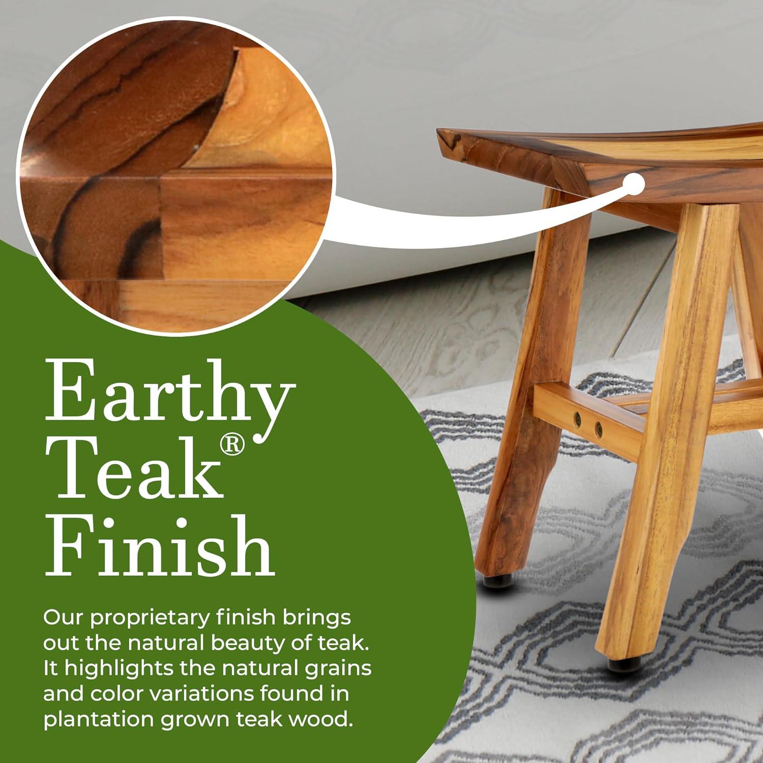 EcoDecors® Satori® 14" Solid Teak Shower Bench, Water-Resistant Bath Stool with Adjustable Feet, EarthyTeak Finish, Indoor/Outdoor Use