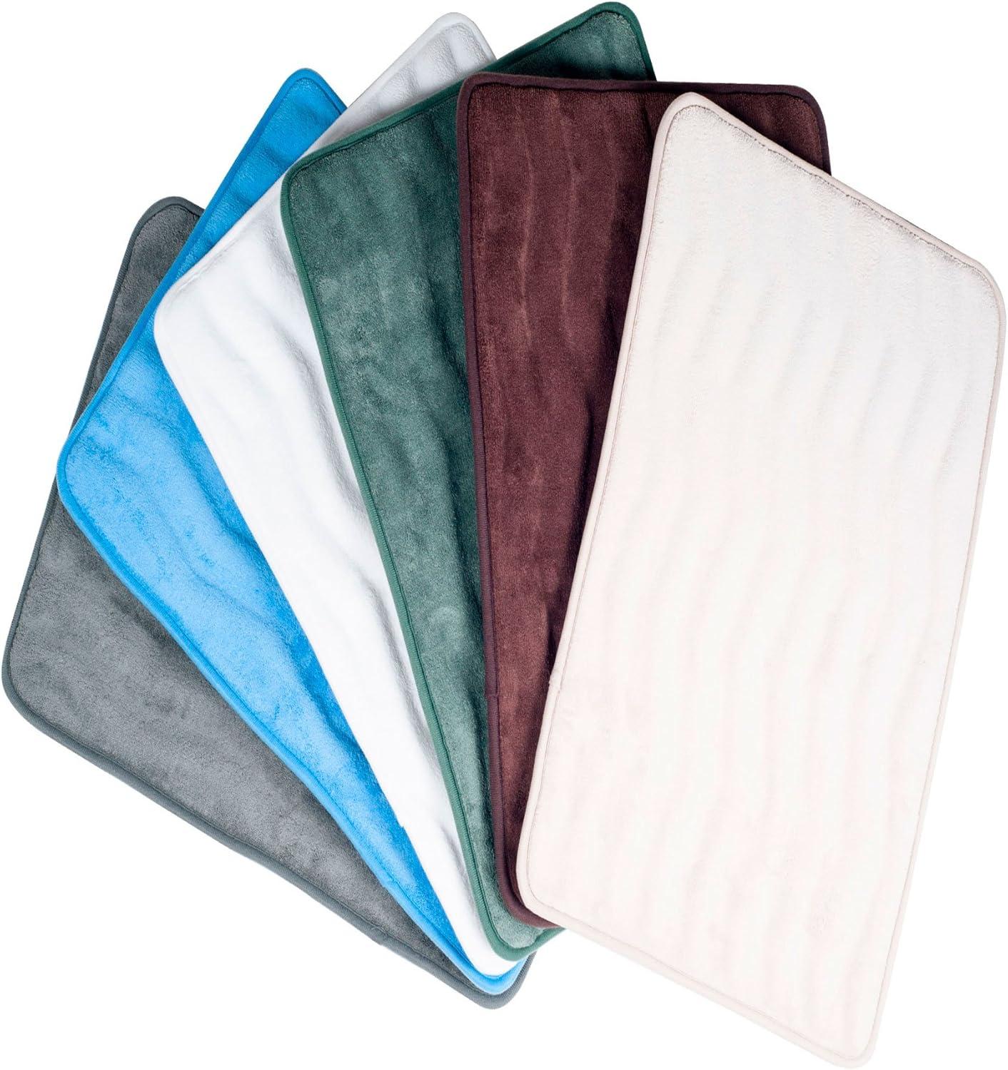 Microfiber Memory Foam Bathmat ? Oversized Padded Nonslip Accent Rug for Bathroom, Kitchen, Laundry Room, Wave Pattern by Lavish Home (Blue)