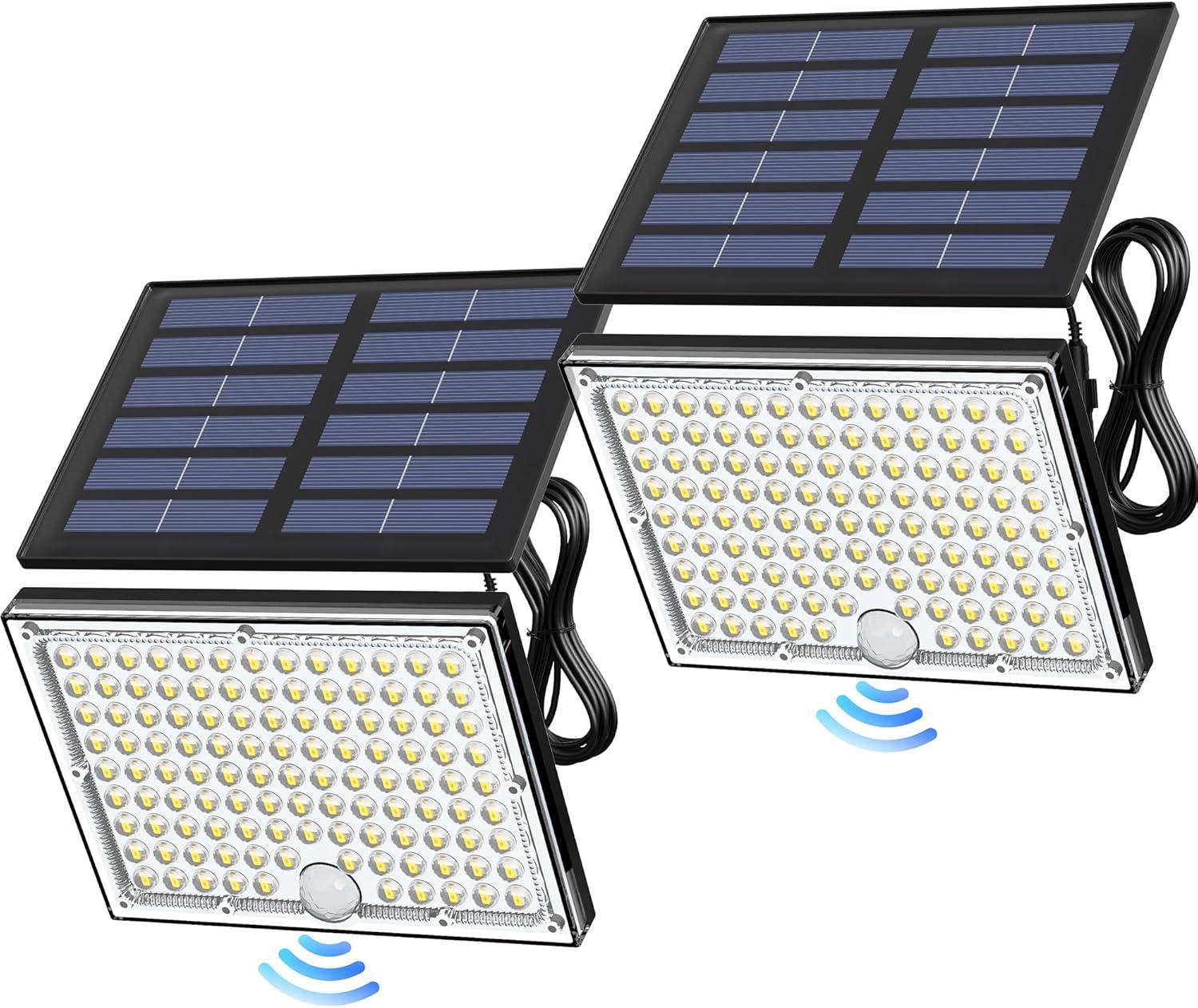 Solar-Powered Motion Sensor Outdoor Flood Lights with 113 LEDs, 2 Pack