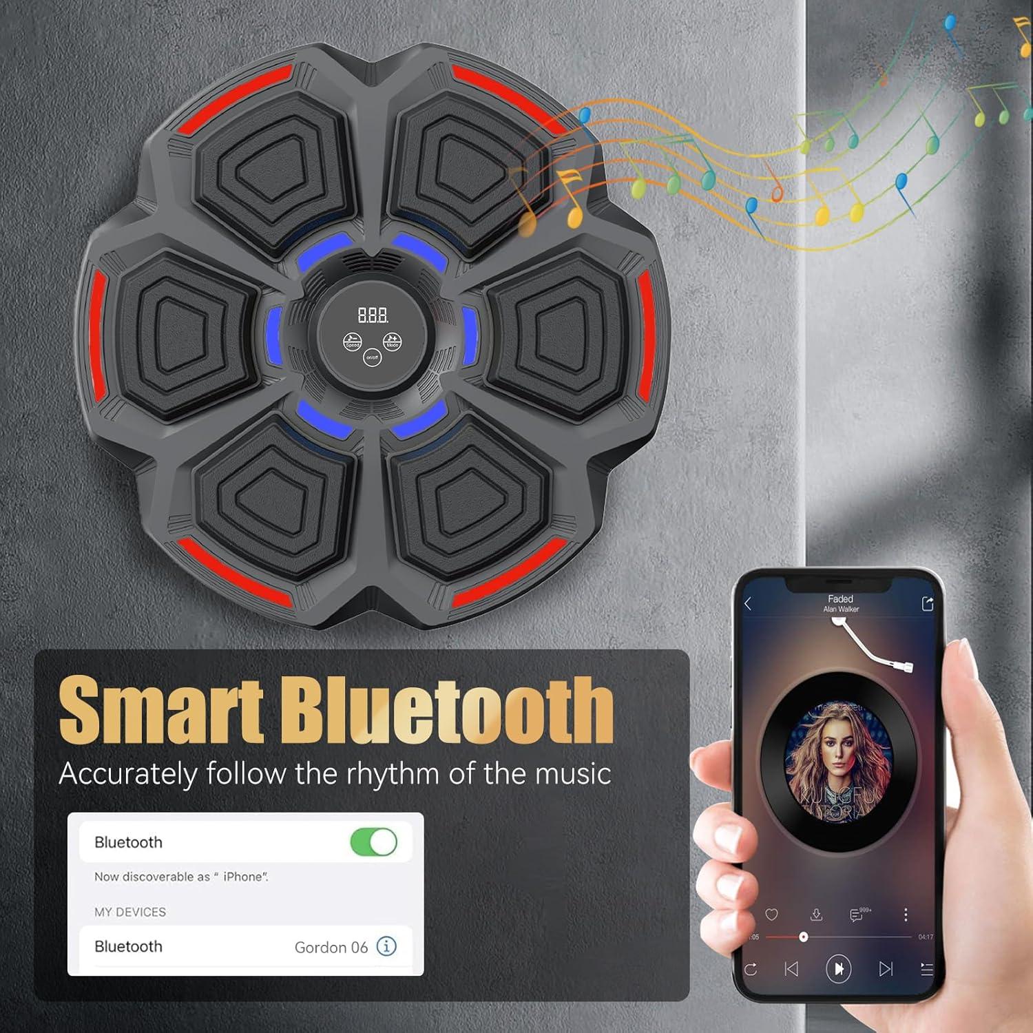 Music Boxing Machine for Adults : Smart Bluetooth Wall Mounted Punching Trainer with Gloves - Interactive Boxing Target - Workout Boxing Equipment for Home Gym Office