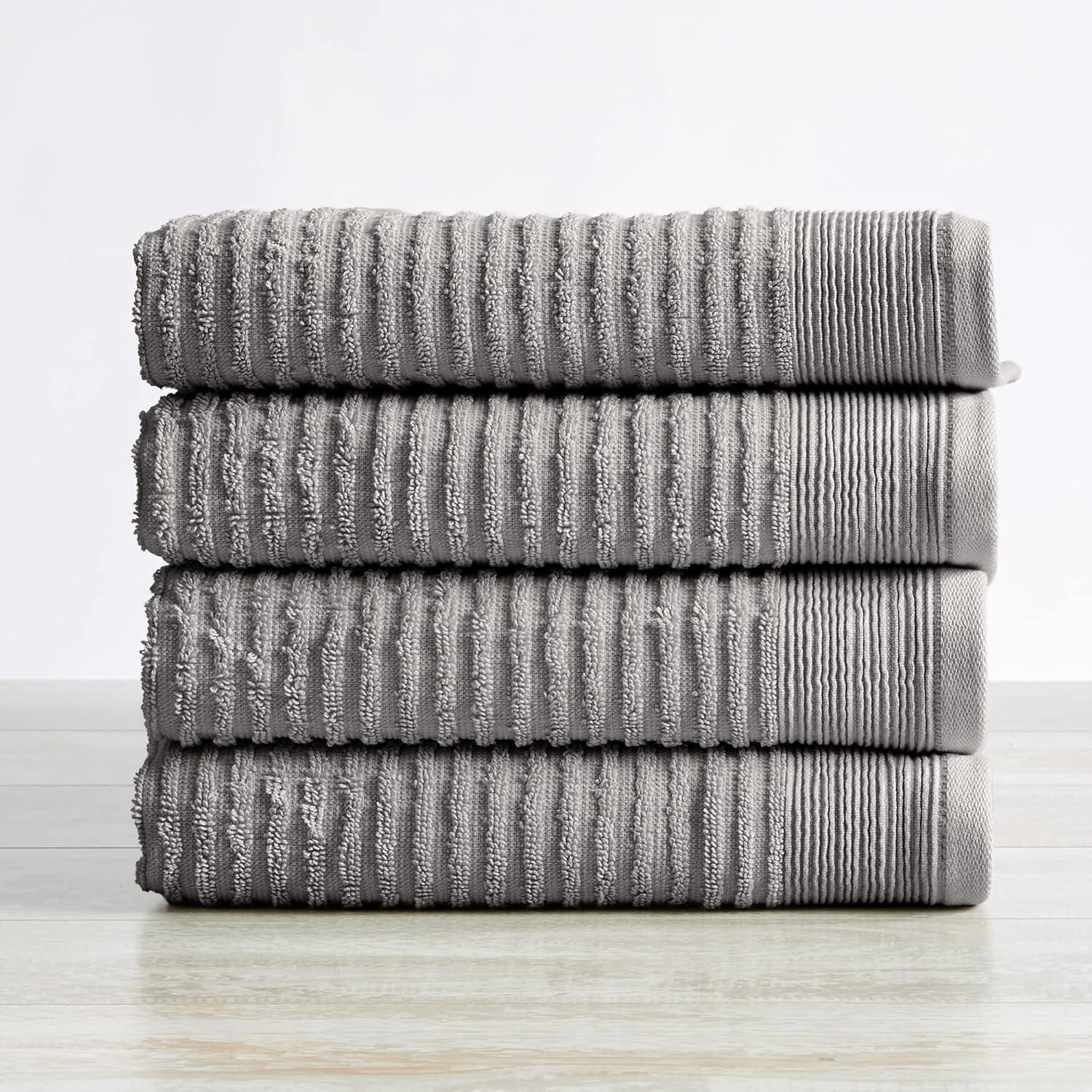 Dark Grey Ribbed Cotton Hand Towels 4-Pack