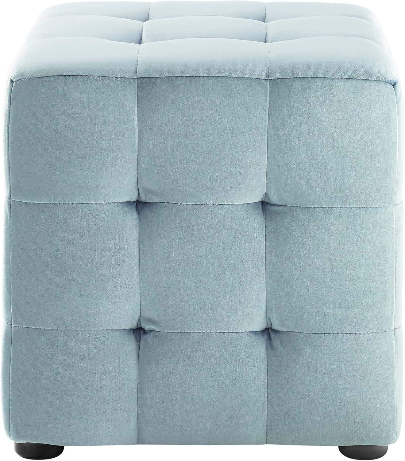 Elegant Charm Light Blue Tufted Velvet Pouf Ottoman