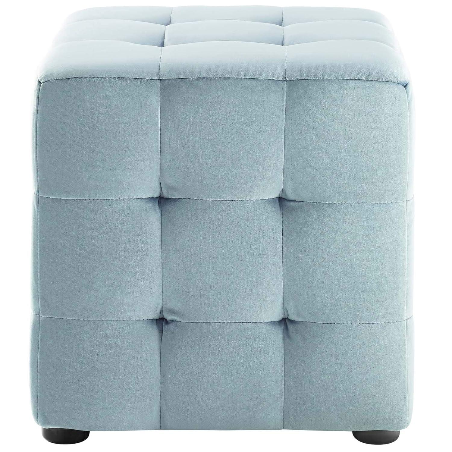 Modway Contour Tufted Cube Performance Velvet Ottoman in Light Blue