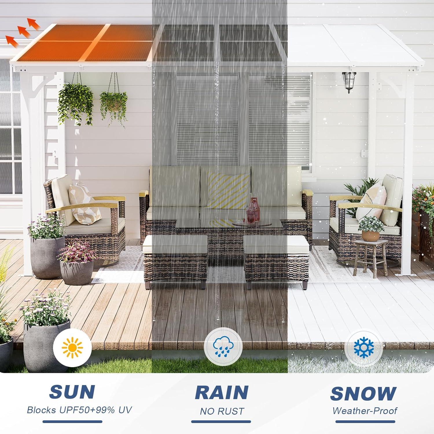 MEISSALIVVE Gazebo, Wall Mounted Gazebo, Lean To Metal Awnings Gazebos, Gazebo Pergola With Sloped Roof, Outdoor Patio Gazebo Awning For Backyard, Deck