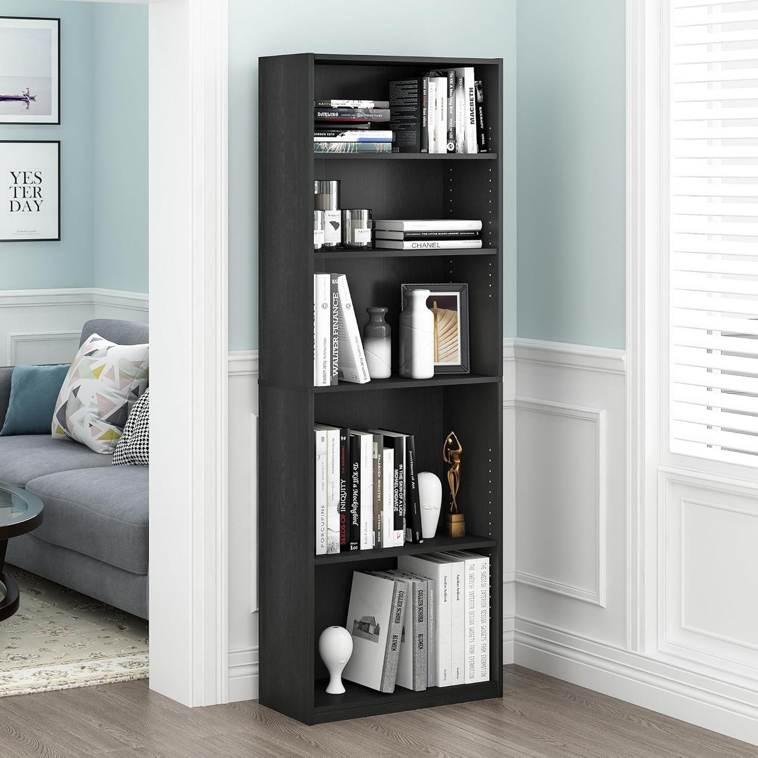 Furinno JAYA Simply Home 5-Shelf Bookcase, Black