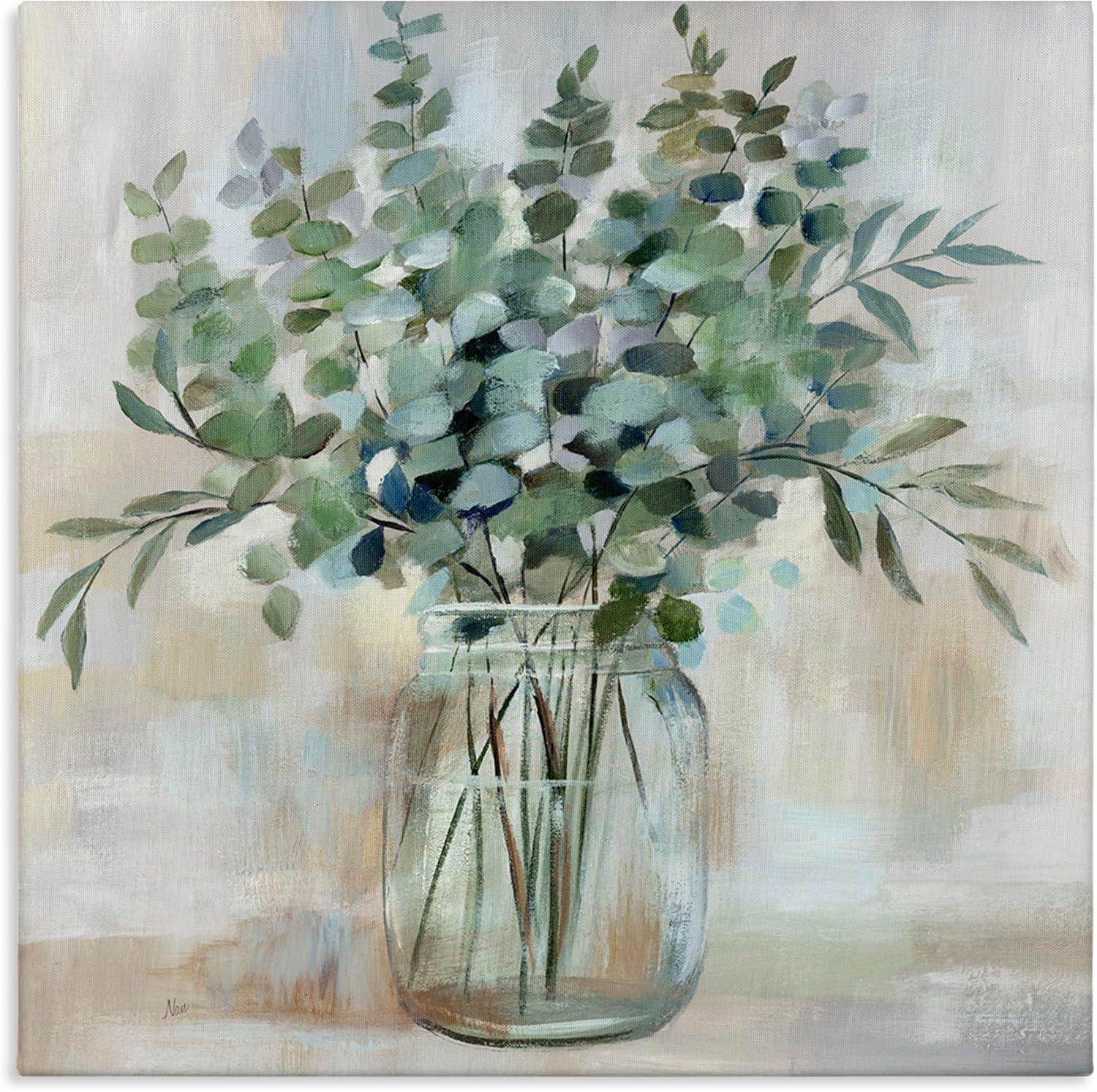 Eucalyptus Herb Arrangement in Rustic Jar Canvas Art