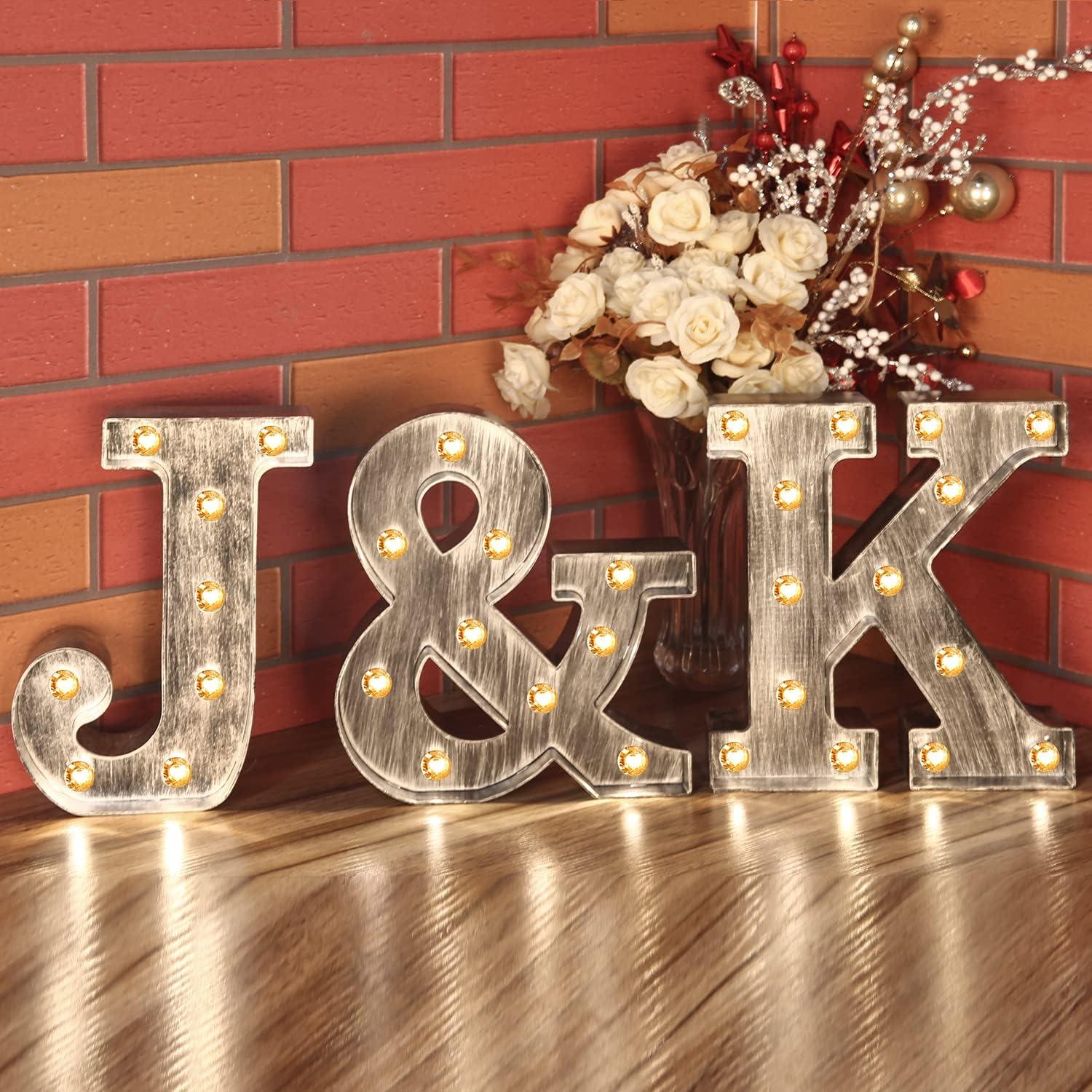 Brushed silver gray LED letters Lights Light Up letters Sign for Night Light Wedding/Birthday Party Battery Powered Christmas Lamp Home Bar Decoration -&