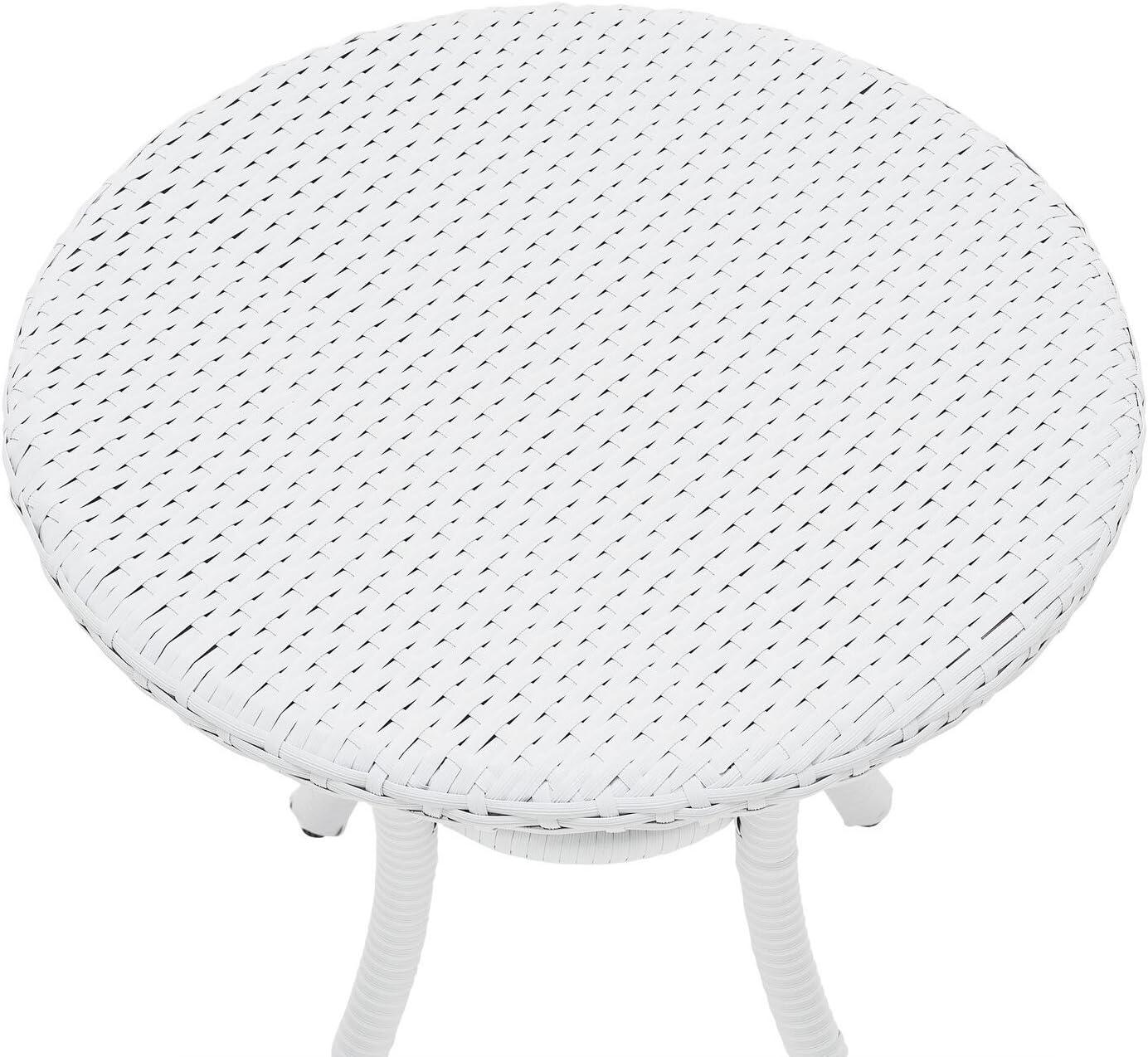 Crosley Palm Harbor Outdoor Wicker Round Side Table in White: UV-Resistant, Powder-Coated Steel Frame