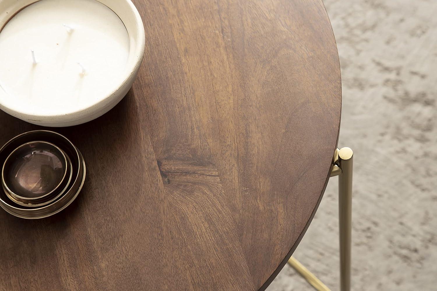 Kate and Laurel Ulani Round Wood Nesting Table, 2 Piece, Walnut Brown and Gold