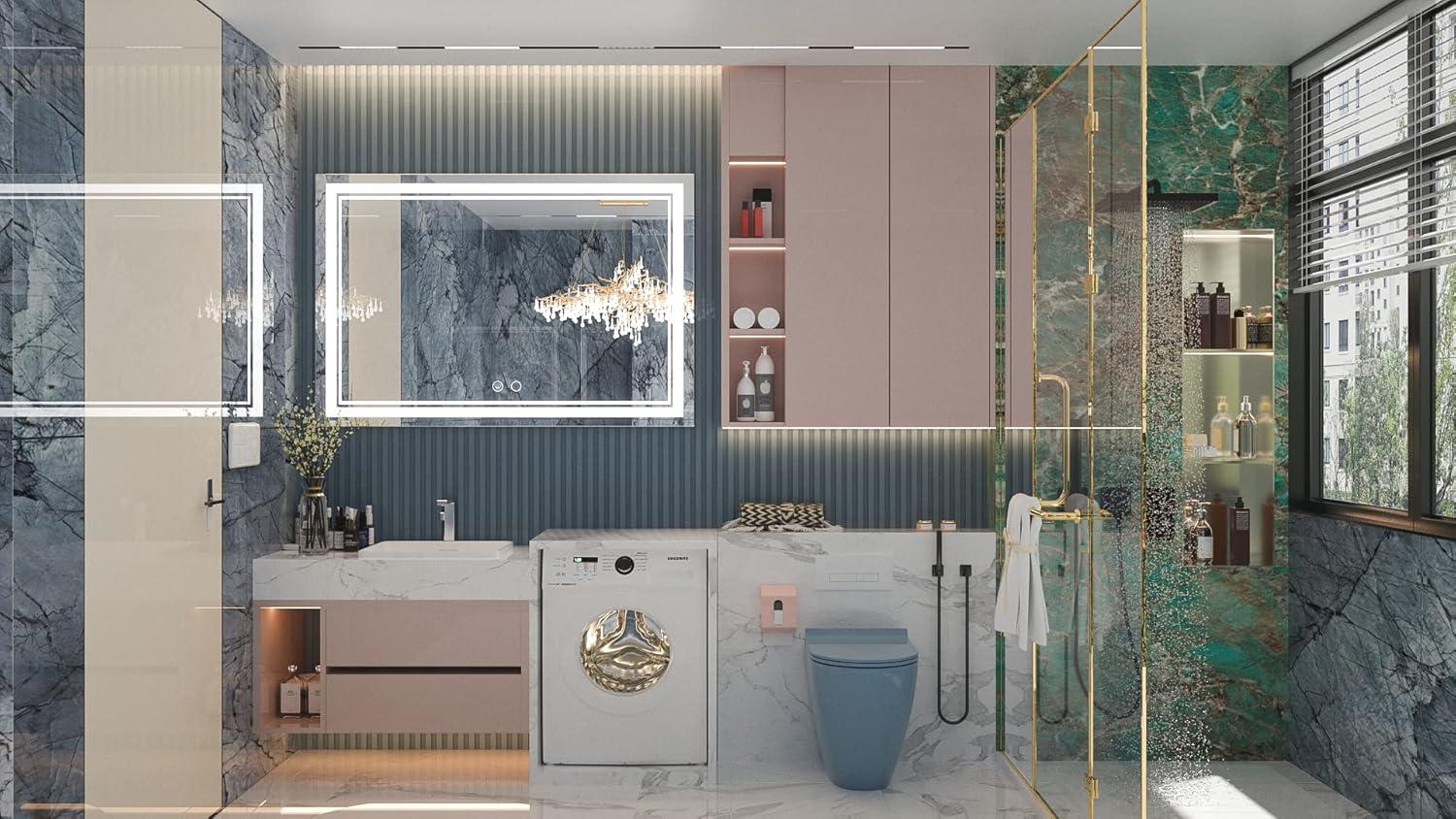 Keonjinn 84 x 32 Inch LED Bathroom Mirror with Lights 3 Color Temperature Frontlit Oversized Vanity Mirror Wall Mounted Anti-Fog, UL Listed LED Driver, Tempered Glass Dimmable Lighted Bathroom Mirror