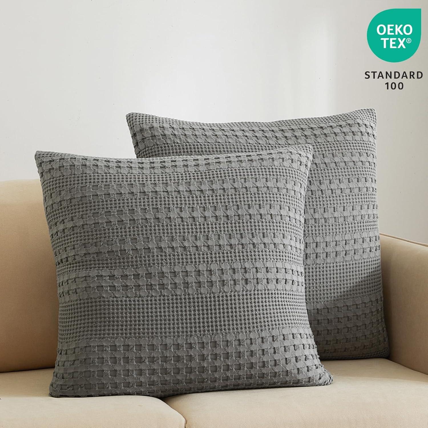 XXZH 100% Cotton Waffle Weave Euro Sham Covers, 2 Pack 26" x 26" Pillow Covers for Elegant Home Decorative, No Insert, Decorative Euro Throw Pillow Covers for Bed Couch Sofa, Oatmeal