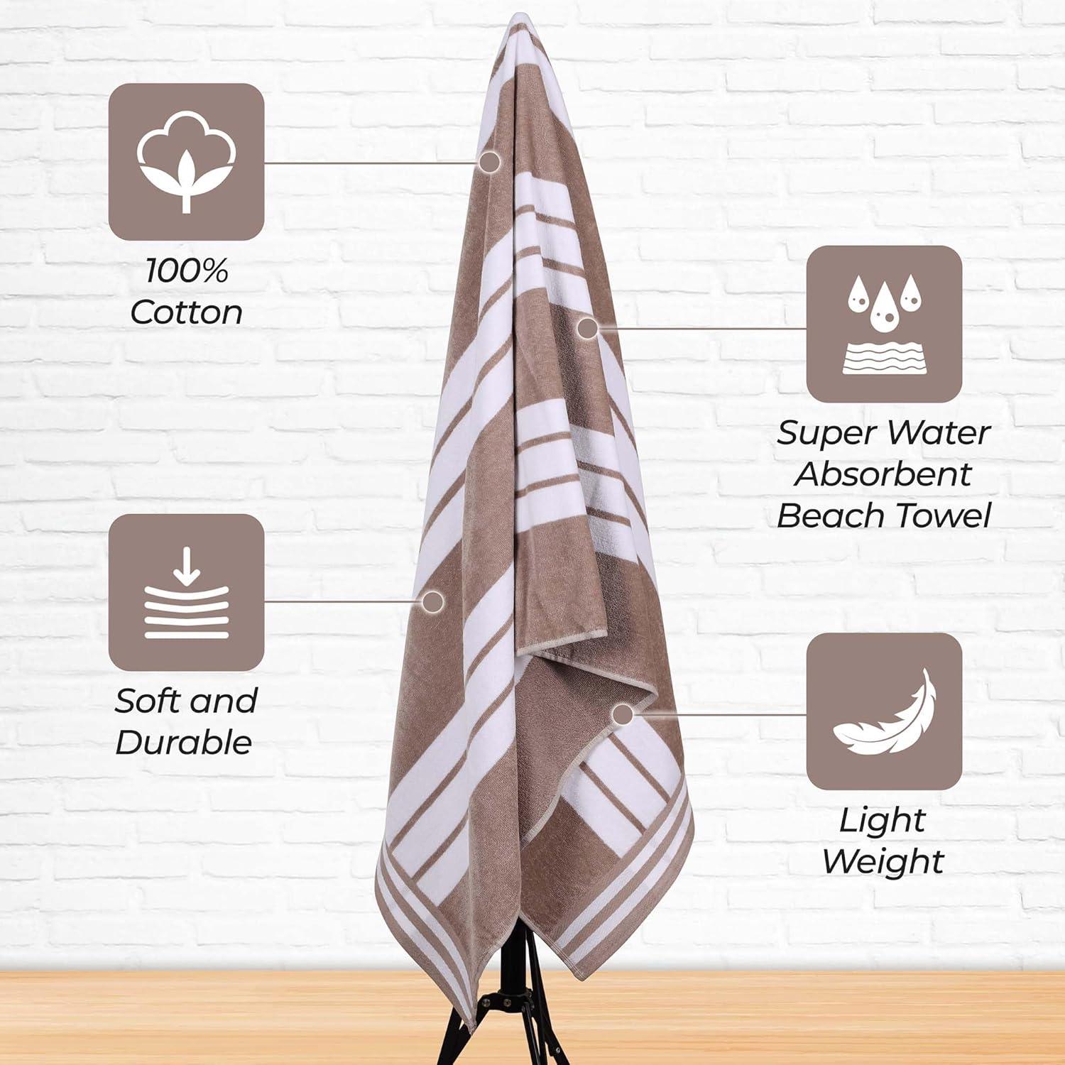 Superior Cotton Striped Oversized Beach Towel, 34" x 64", Taupe