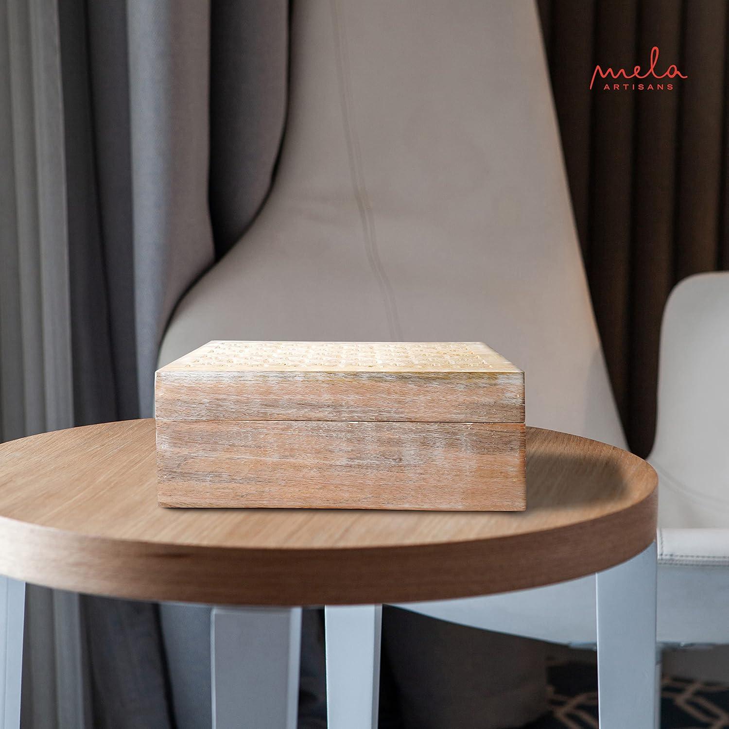 Mela Artisans Wood Keepsake Box with Hinged Lid in Trellis Design White- Extra Large