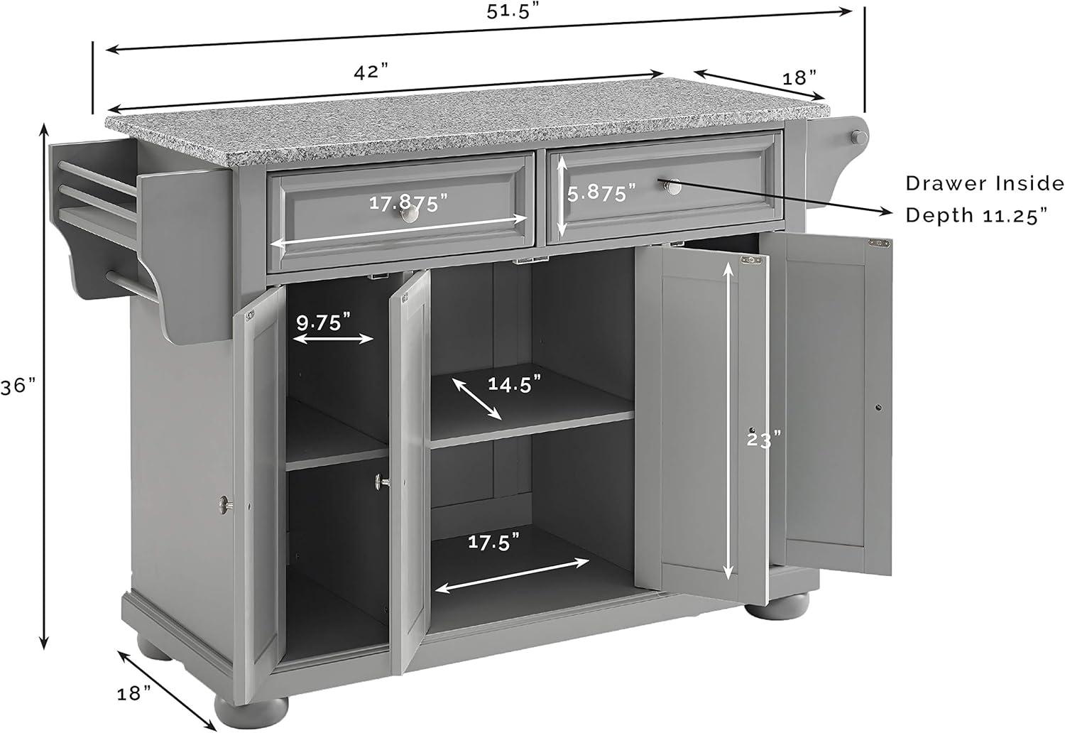 Alexandria Vintage Gray Granite Top Kitchen Island