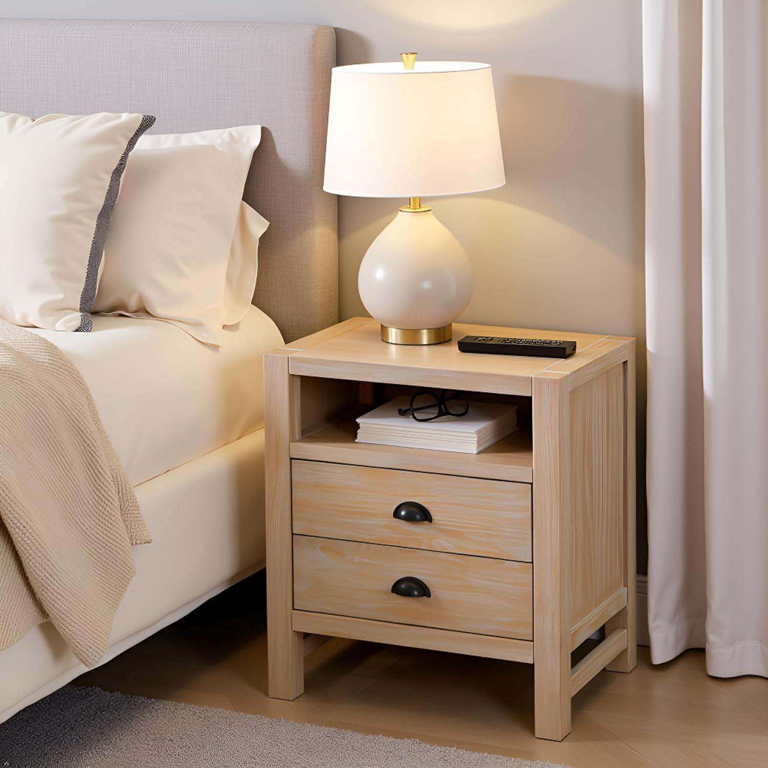 Arden 2-Drawer Wood Nightstand, 25 in. H Bedside Table with Oil Rubbed Bronze Drawer Pulls & Metal Drawers Glides, Perfect for Modern Rustic Bedroom Sets, Solid, Durable Pine Wood