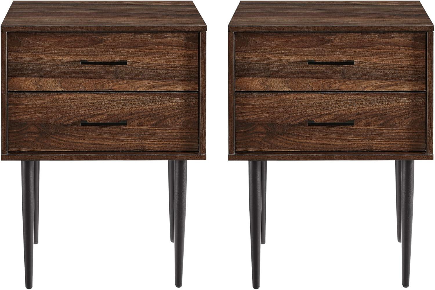 2-Piece 20" Two-Drawer Bedroom Nightstand in Dark Walnut