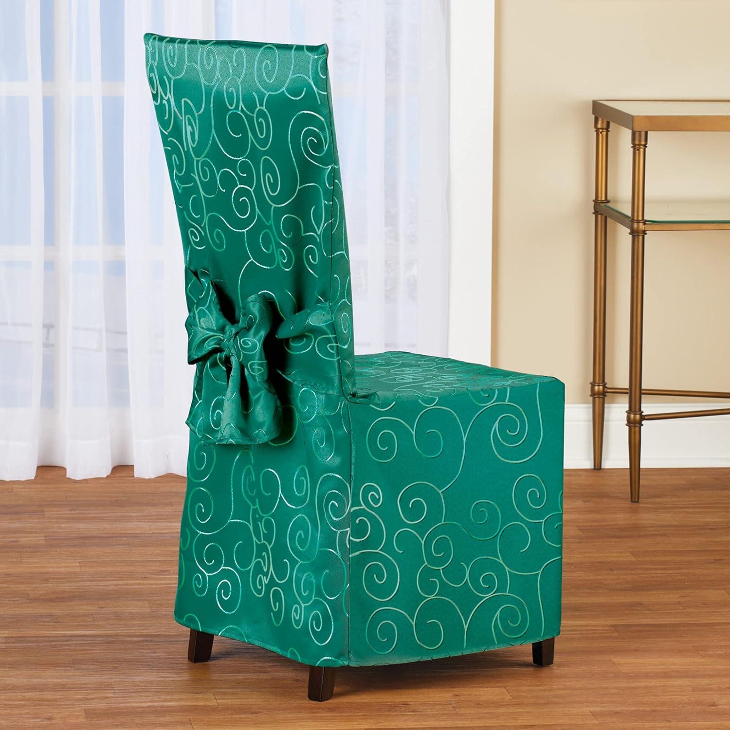 Collections Etc Scroll Patterned Elegant Dining Chair Cover - Fancy Dinging Room Décor