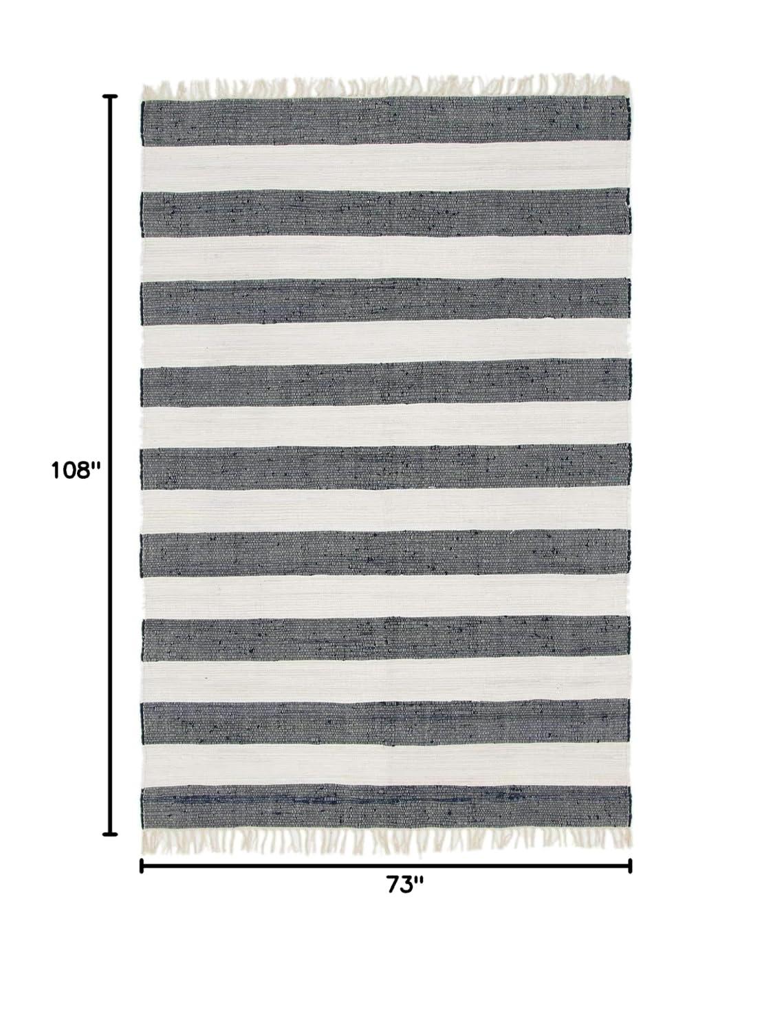 Unique Loom Chindi Rag Collection Area Rug - Striped (6' 1" x 9' Rectangle Navy Blue/Ivory)