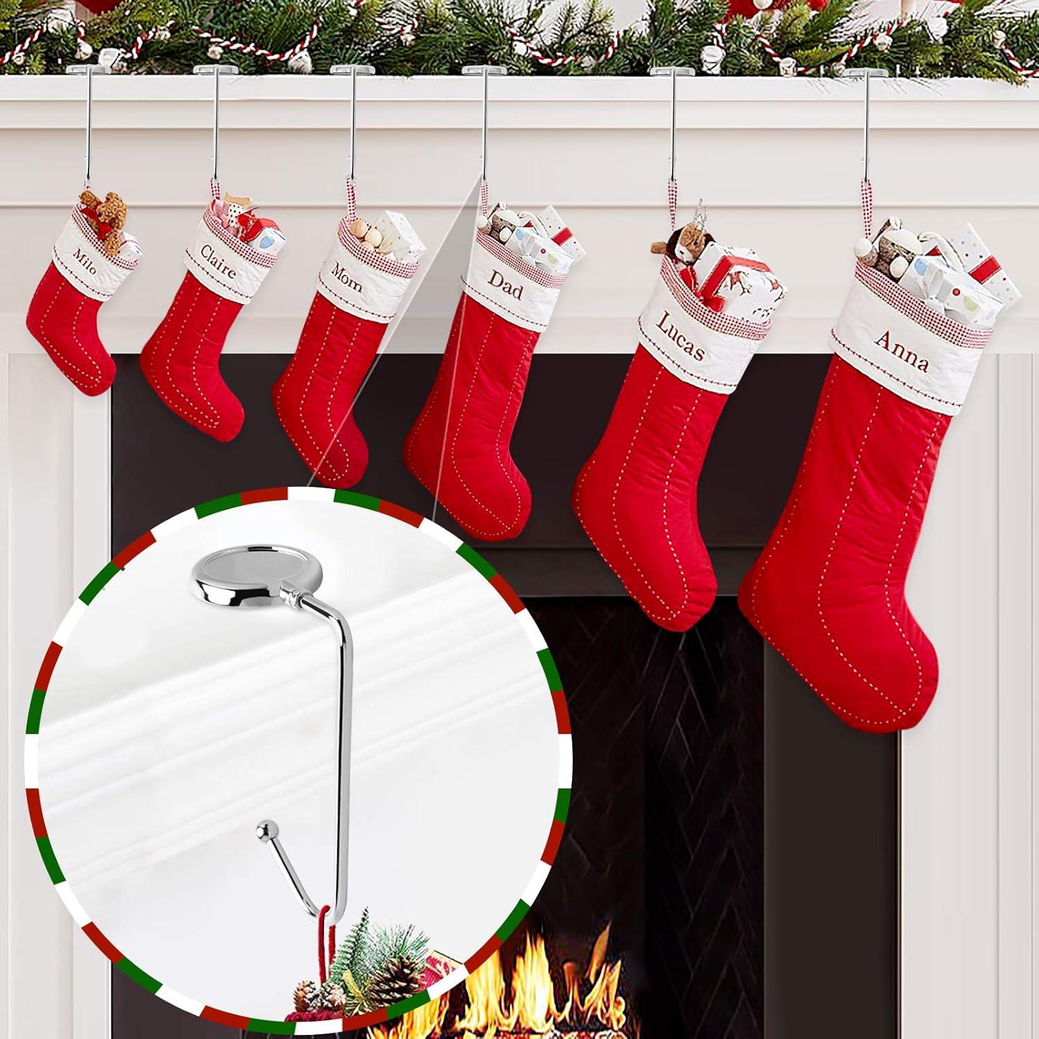 Christmas Stocking Holders for Mantle, 6 Pack Mantel Stocking Hangers Metal Hooks for Fireplace Christmas Xmas Party Decoration (Silver)