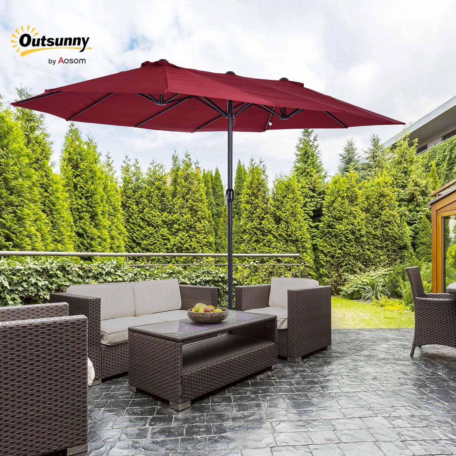 Outsunny Extra Large 15ft Patio Umbrella, Double-Sided Outdoor Umbrella with Crank Handle and Air Vents for Backyard, Deck, Pool, Market, Red