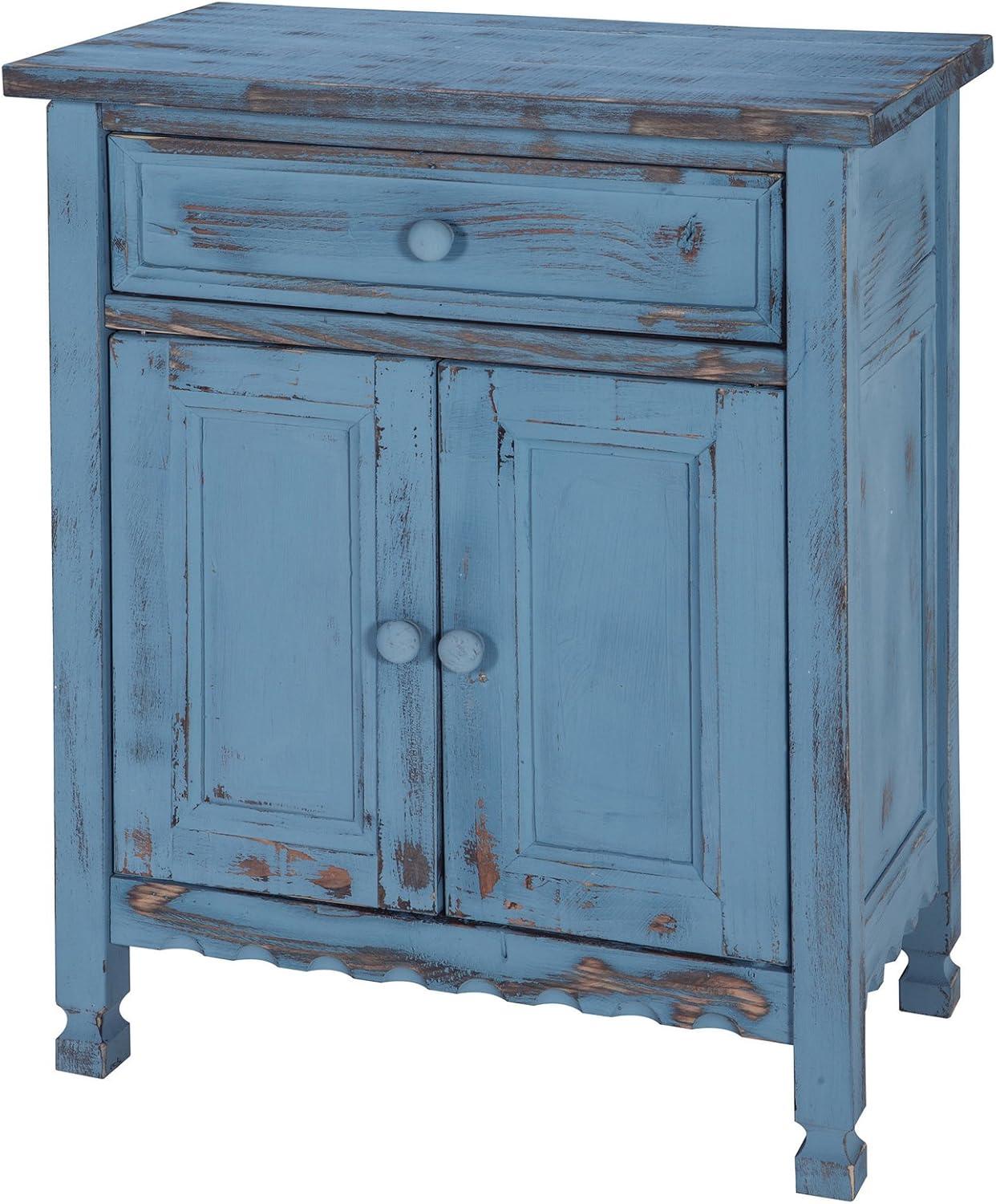 Charming Blue Antique Accent Cabinet with Adjustable Shelving