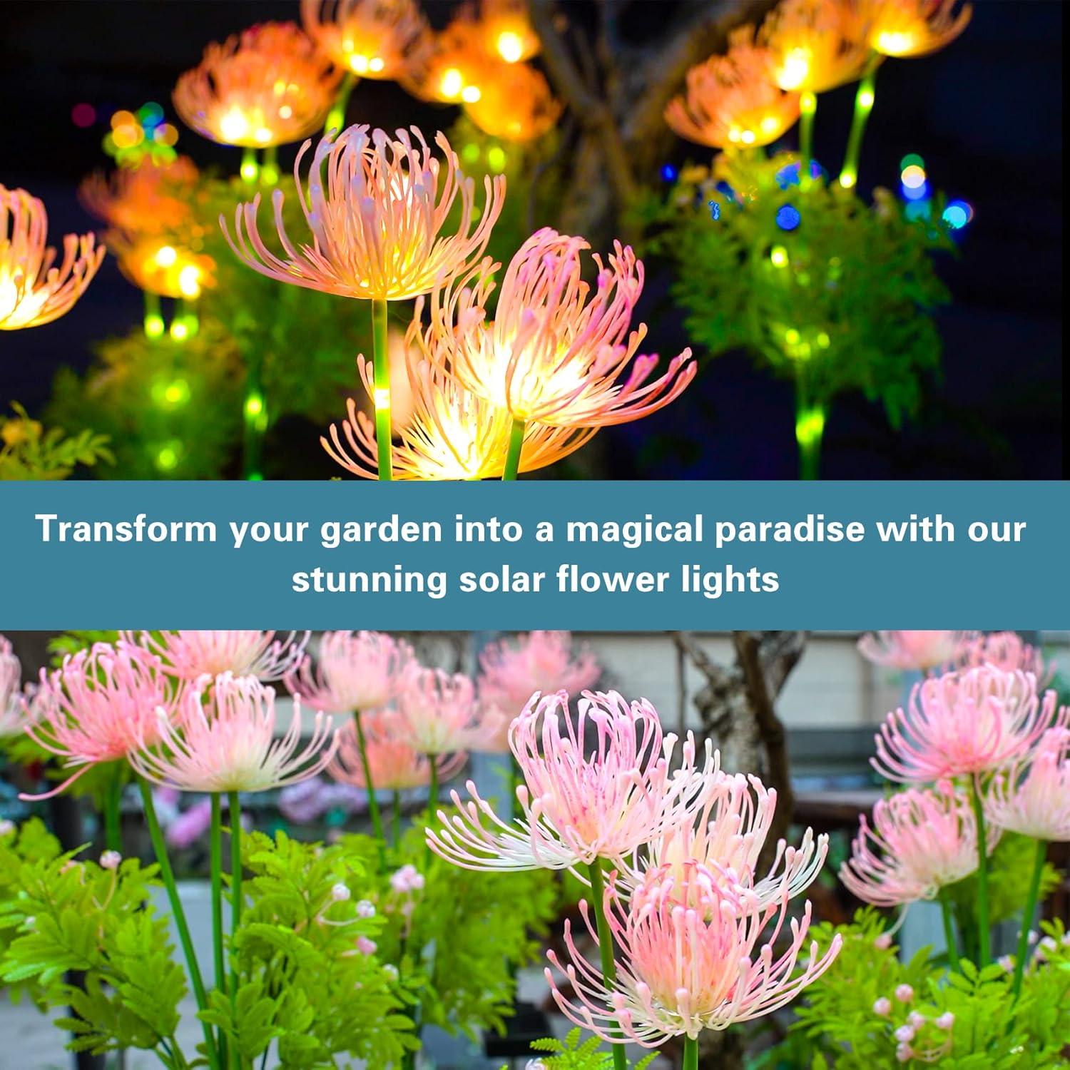 Solar Garden Lights, Solar Flowers Lights with Glowing Flowers & Stems, Upgraded Solar Panel, Outdoor Lights for Garden Decoration,Yard Decor and Gift for Mother (2 Pack)