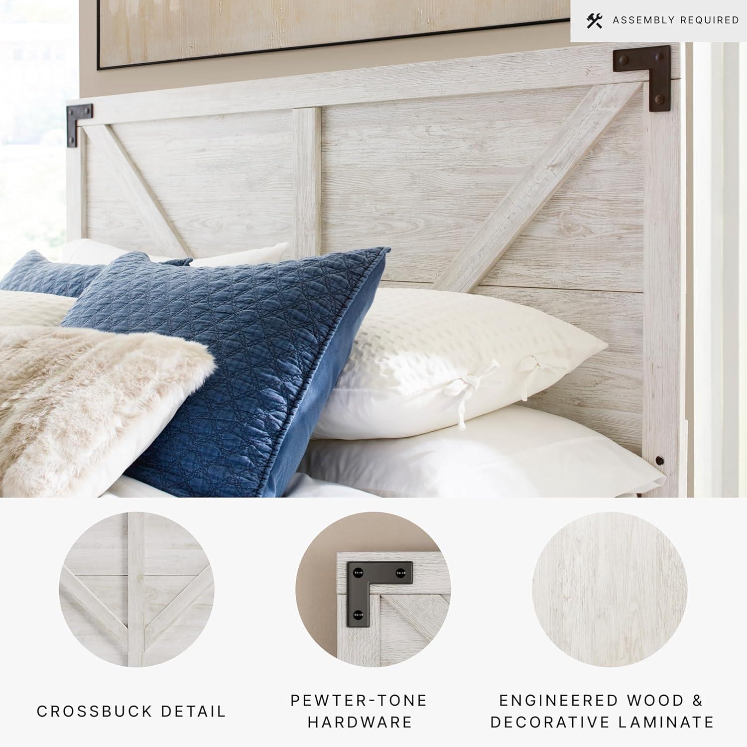 Full Shawburn Panel Headboard White/Dark Gray: Crossbuck Detail, Wood Frame - Signature Design by Ashley