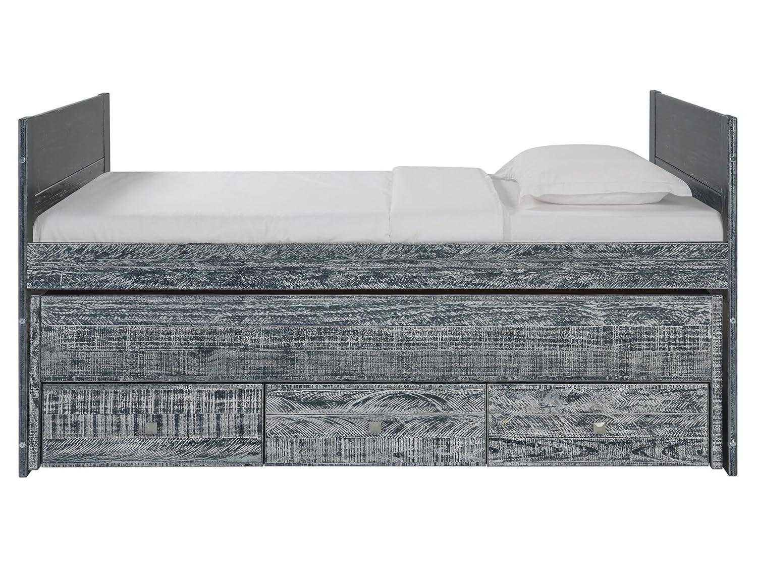 Bedz King All in One Twin Bed with Trundle and 3 Built in Drawers, Weathered Black