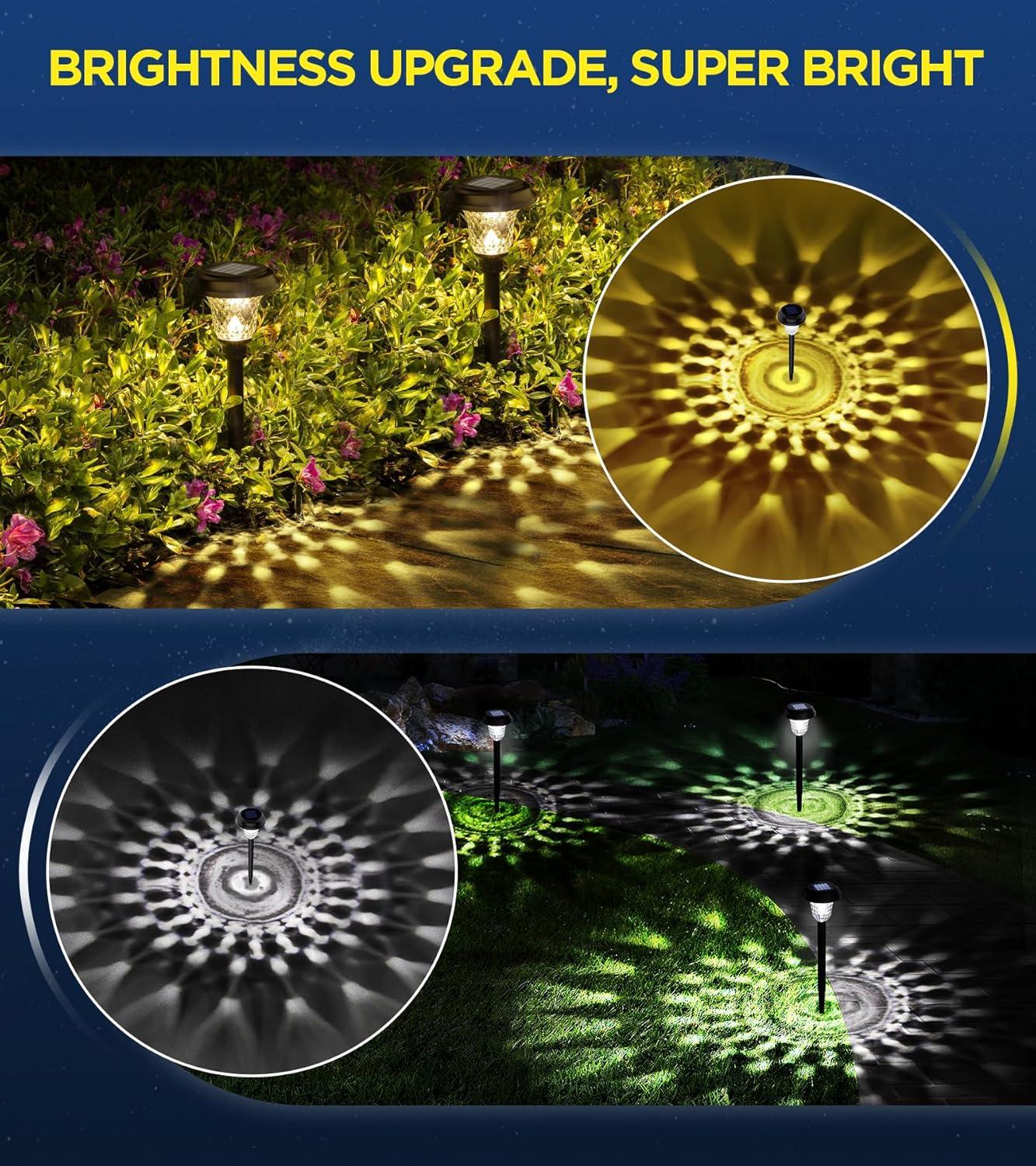 Ultra Bright Solar Outdoor Lights Decorative 10 Pack, 100% Faster Charge Solar Pathway Garden Lights Up to 12H Auto On/Off, Solar Lights Outdoor Waterproof for Walkway Yard Lawn (Warm White)