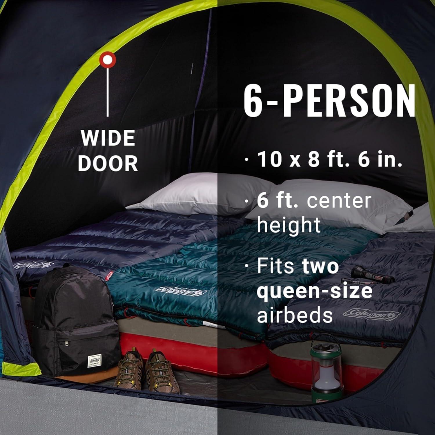 Open Box Coleman Skydome 6 Person Tent with Dark Room Technology, Multicolor
