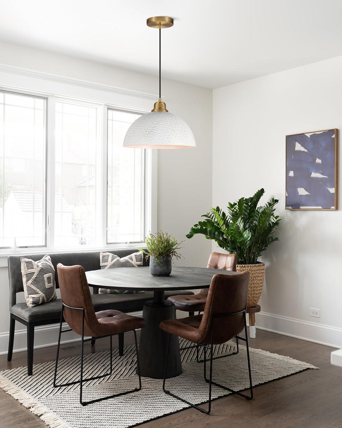 White and Gold Hammered Metal Dome Pendant Light