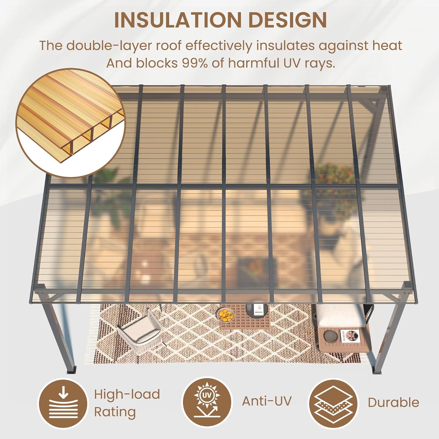 10' x 10' Black Aluminum and Polycarbonate Sloped Patio Gazebo