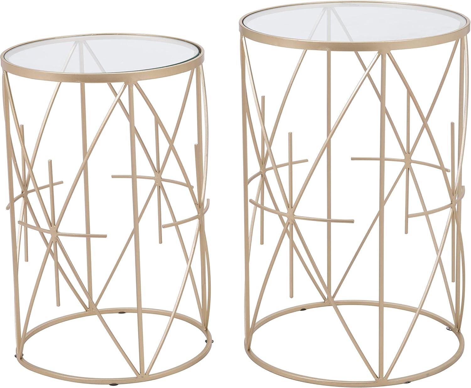 Elegant Gold and Glass Round Side Table Set, 15''