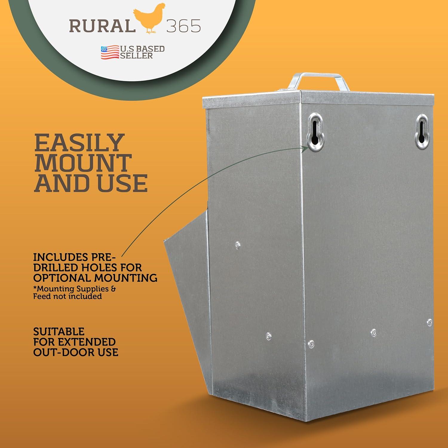 Rural365 11.5lb Capacity Galvanized Chicken Feeder Weatherproof Coop Dispenser