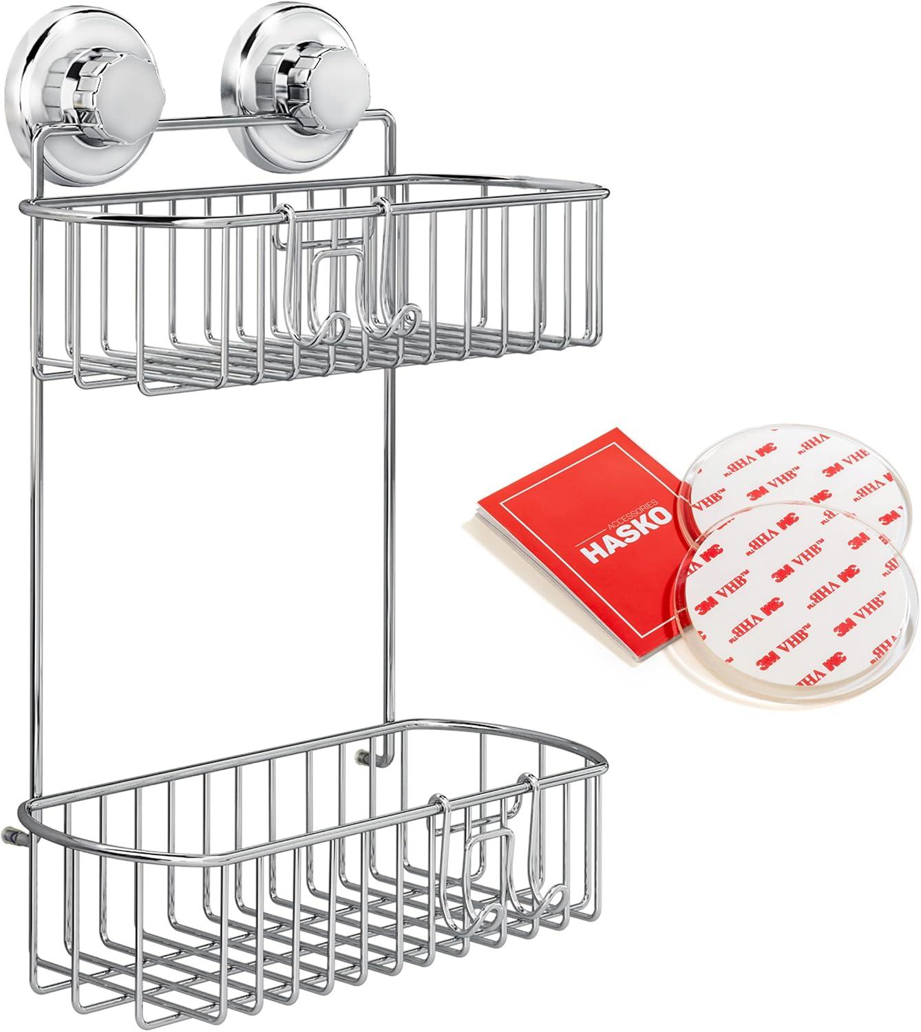 HASKO accessories - Shower Caddy with Suction Cup - 304 Stainless Steel 2Tier Basket for Bathroom - Rustproof (Chrome)