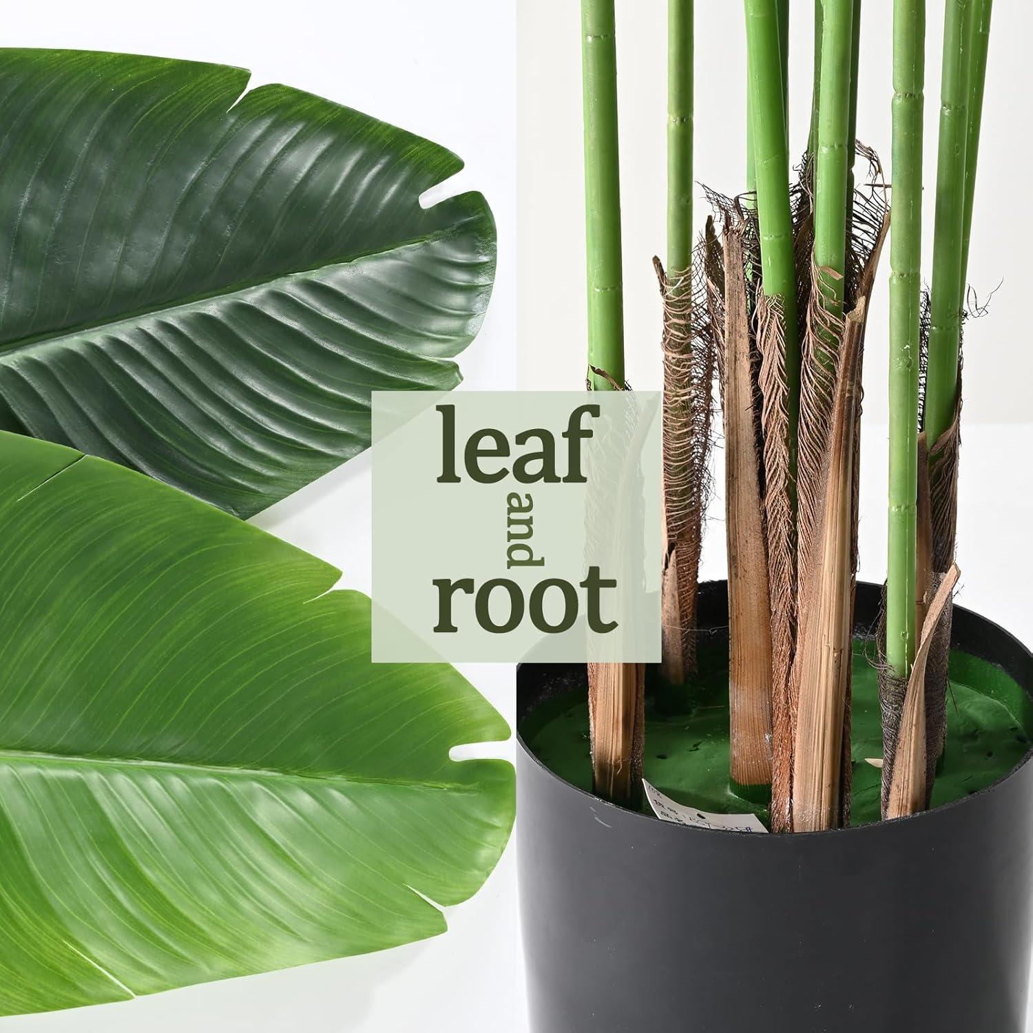 Artificial Bird of Paradise Plant,4 FT Fake Banana Leaves Plants Faux Tropical Palm Tree Floor Plant Potted, Artificial Tree for Home Office Living Room Decor Indoor Perfect Housewarming Gift.