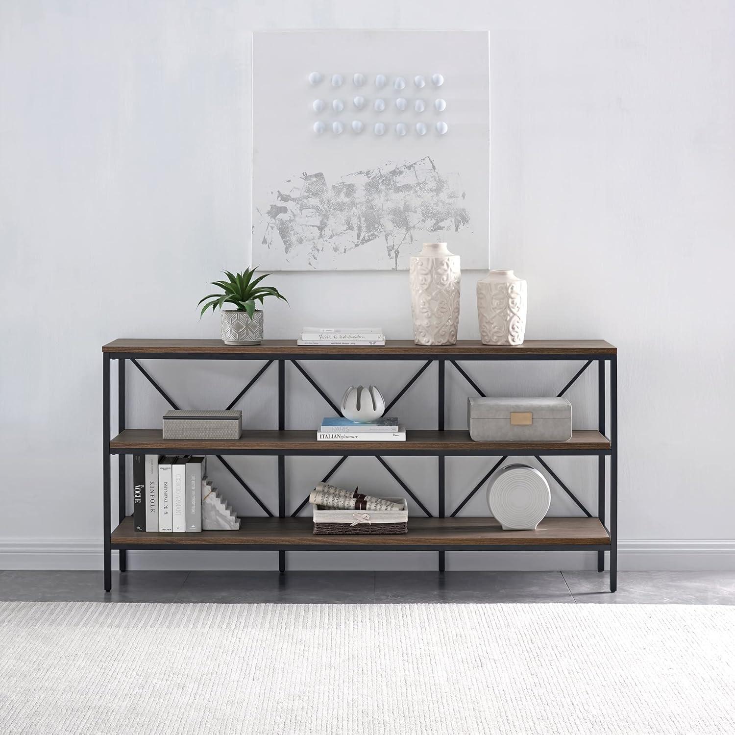 Kira 64" Alder Brown and Blackened Bronze Console Table with Storage