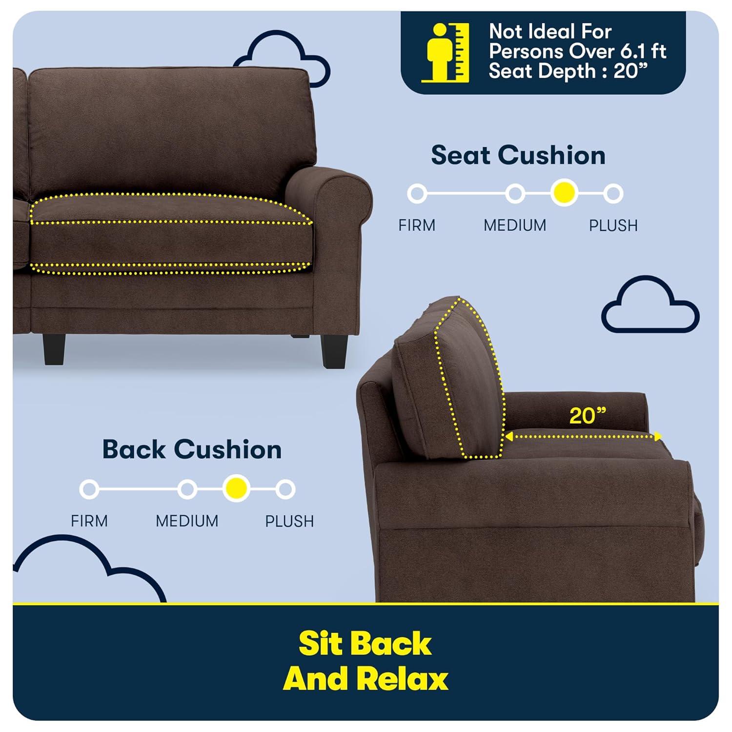 Serta Copenhagen 78" Rolled Arm Sofa, Easy Care Fabric, Soft Pillow Back, Pocket Coil Seat Cushions
