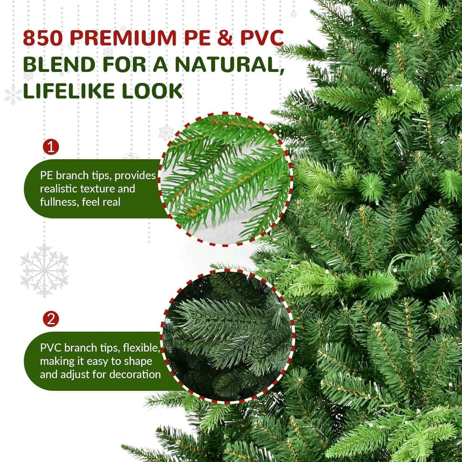 PAPROOS Prelit Christmas Trees, 5FT Artificial Christmas Tree with 250 Warm White LED Lights and 850 Branch Tips, Indoor Prelit Xmas Tree for Holiday Decor, Green