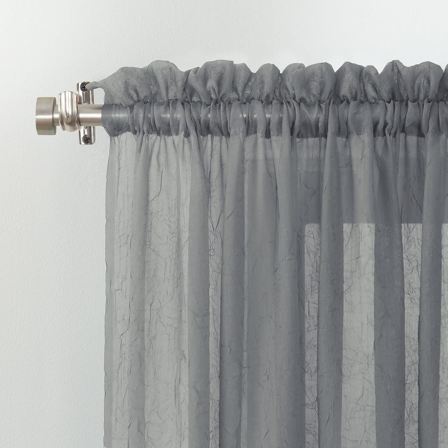 84"x51" Erica Crushed Sheer Voile Rod Pocket Curtain Panel Charcoal - No. 918