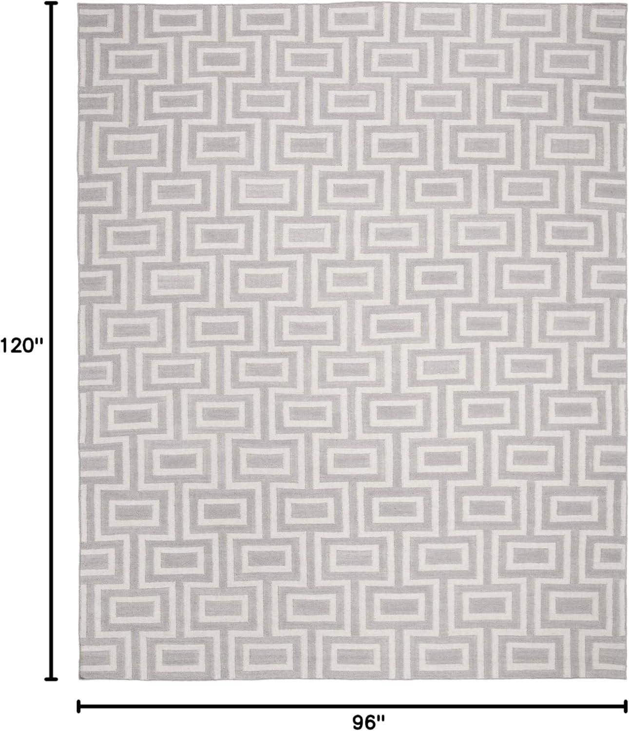 SAFAVIEH Dhurrie Abigail Geometric Moroccan Wool Area Rug, Grey/Ivory, 8' x 10'
