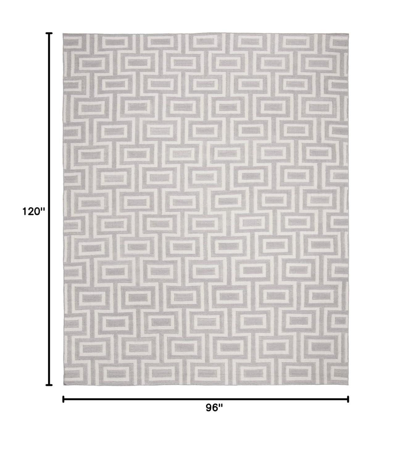 SAFAVIEH Dhurrie Abigail Geometric Moroccan Wool Area Rug, Grey/Ivory, 8' x 10'