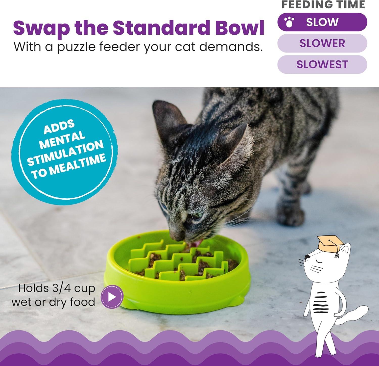 Green Plastic Kitty Slow Feeder Cat Bowl with Maze