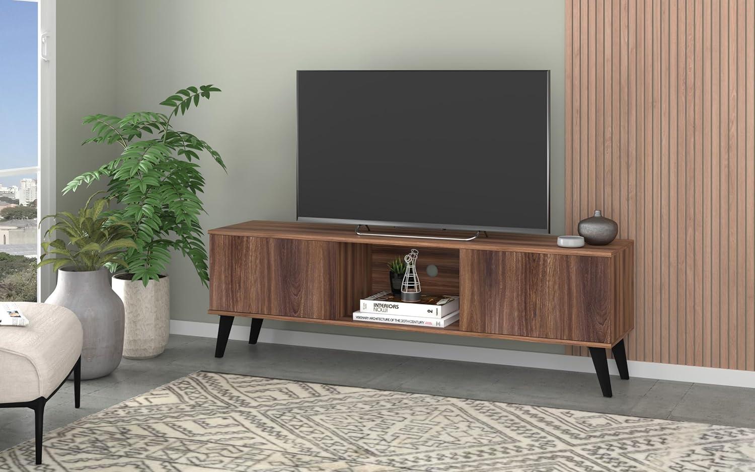 Doyers TV Stand for TVs up to 60" Brown - Manhattan Comfort: Entertainment Center with Open Shelves, Cable Management