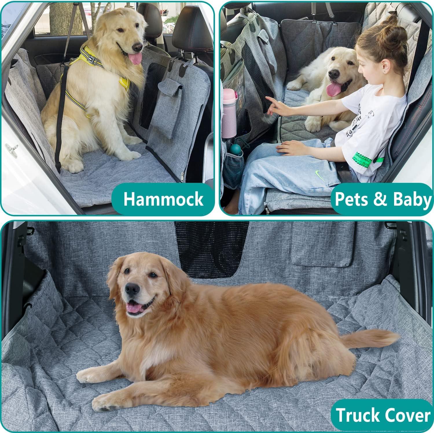 Gray Waterproof Dog Car Hammock with Mesh Window