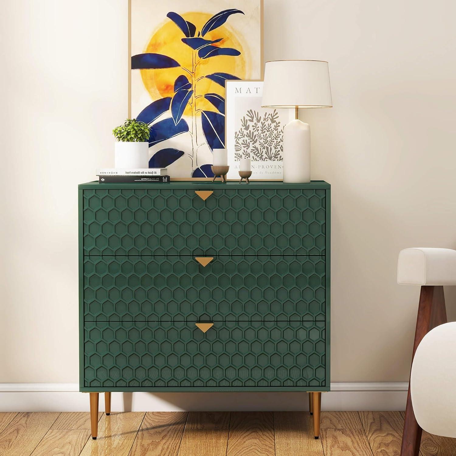 Mondawe Accent Cabinet with 3 Drawers, Free Standing Sideboard Buffet Cabinet with Storage, Modern Storage Cabinet for Dining Room Hallway Office Entryway,Green